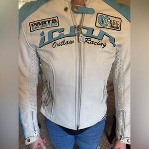 ICON Women's White and Light Blue Outlaw Racing Jacket